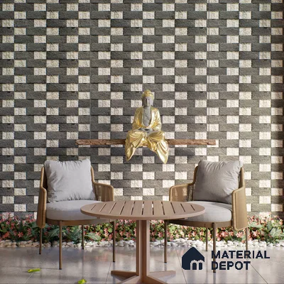 Stone Textured Wall Cladding Tile TL 00072 B Natural Block Mosaic 2 ft x 1 ft Textured Finish Vitrified Tile - 9 mm | Suitable for Elevation, Exterior Walls, Living Room, Bathroom & Highlighter Wall