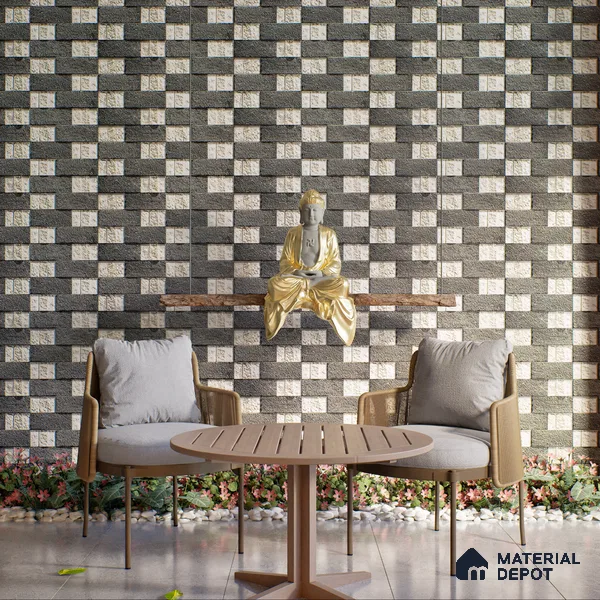 Stone Textured Wall Cladding Tile TL 00072 B Natural Block Mosaic 2 ft x 1 ft Textured Finish Vitrified Tile - 9 mm | Suitable for Elevation, Exterior Walls, Living Room, Bathroom & Highlighter Wall