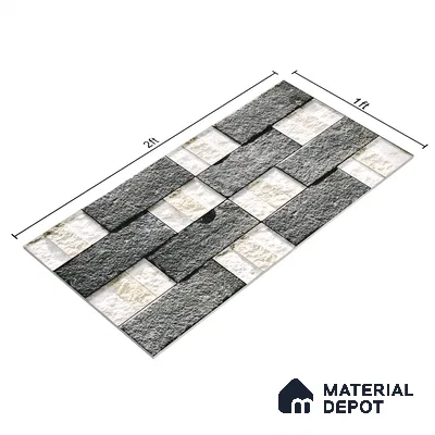 Stone Textured Wall Cladding Tile TL 00072 B Natural Block Mosaic 2 ft x 1 ft Textured Finish Vitrified Tile - 9 mm | Suitable for Elevation, Exterior Walls, Living Room, Bathroom & Highlighter Wall