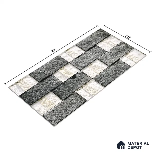 Stone Textured Wall Cladding Tile TL 00072 B Natural Block Mosaic 2 ft x 1 ft Textured Finish Vitrified Tile - 9 mm | Suitable for Elevation, Exterior Walls, Living Room, Bathroom & Highlighter Wall