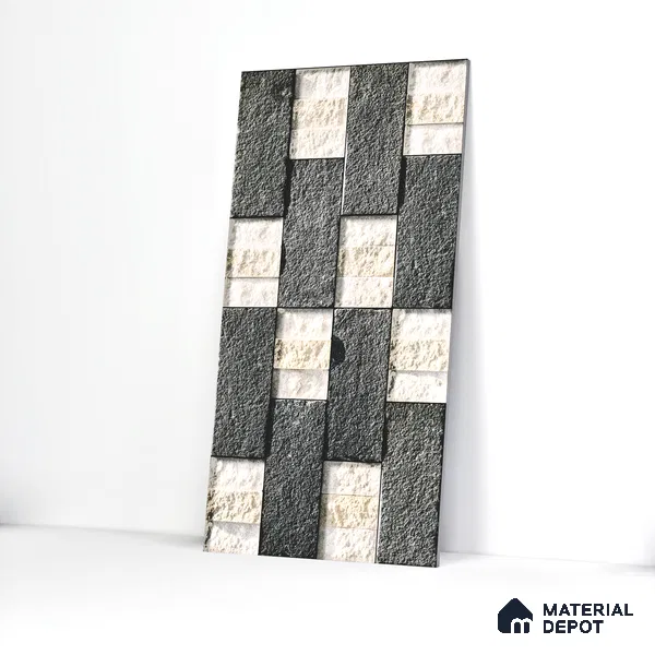 Stone Textured Wall Cladding Tile TL 00072 B Natural Block Mosaic 2 ft x 1 ft Textured Finish Vitrified Tile - 9 mm | Suitable for Elevation, Exterior Walls, Living Room, Bathroom & Highlighter Wall