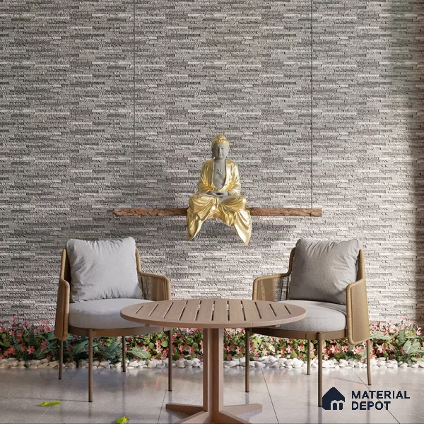 Stone Textured Wall Cladding Tile TL 00073 A Grey Stackstone 2 ft x 1 ft Textured Finish Vitrified Tile - 9 mm | Suitable for Elevation, Exterior Walls, Living Room, Bathroom & Highlighter Wall