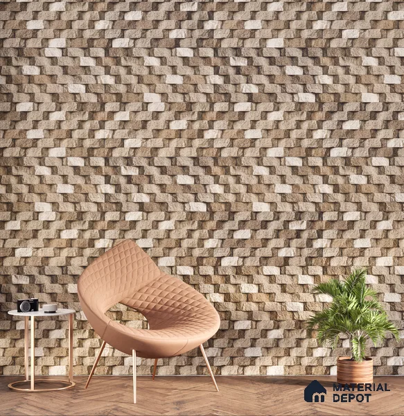 Stone Textured Wall Cladding Tile TL 00080 B Grey Ripple Block 2 ft x 1 ft Textured Finish Vitrified Tile - 9 mm | Suitable for Elevation & Exterior Walls