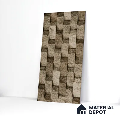 Stone Textured Wall Cladding Tile TL 00080 B Grey Ripple Block 2 ft x 1 ft Textured Finish Vitrified Tile - 9 mm | Suitable for Elevation & Exterior Walls