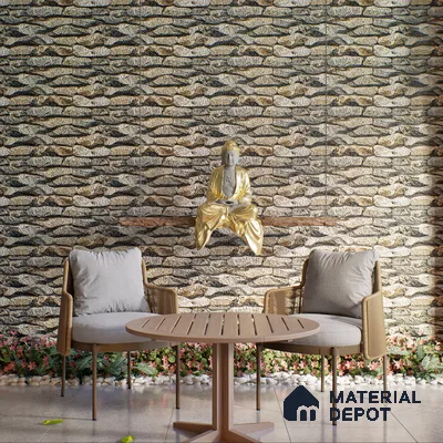 Stone Textured Wall Cladding Tile TL 00089 B Natural Pebble Stone 2 ft x 1 ft Textured Finish Vitrified Tile - 9 mm | Suitable for Elevation, Exterior Walls, Living Room, Bathroom & Highlighter Wall