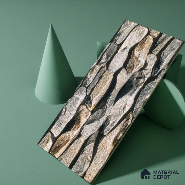 Stone Textured Wall Cladding Tile TL 00089 B Natural Pebble Stone 2 ft x 1 ft Textured Finish Vitrified Tile - 9 mm | Suitable for Elevation, Exterior Walls, Living Room, Bathroom & Highlighter Wall