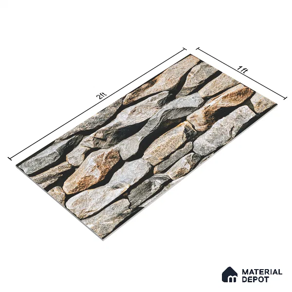Stone Textured Wall Cladding Tile TL 00089 B Natural Pebble Stone 2 ft x 1 ft Textured Finish Vitrified Tile - 9 mm | Suitable for Elevation, Exterior Walls, Living Room, Bathroom & Highlighter Wall
