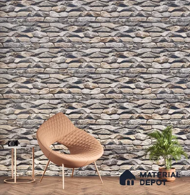 Stone Textured Wall Cladding Tile TL 00089 B Natural Pebble Stone 2 ft x 1 ft Textured Finish Vitrified Tile - 9 mm | Suitable for Elevation, Exterior Walls, Living Room, Bathroom & Highlighter Wall