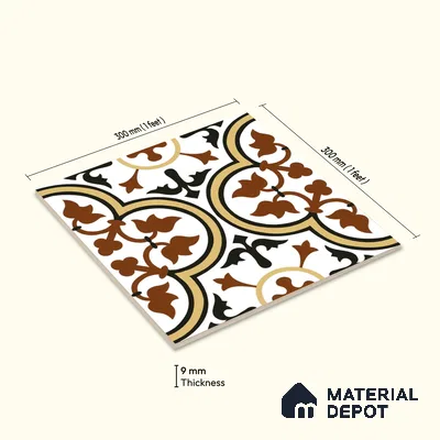 Moroccan Wall & Floor Tile TL 00199 Brown 1 ft x 1 ft Matte Finish Ceramic Tile - 9 mm | Suitable for Bathroom, Kitchen & Backsplash | Please Expect a Slight Variation of Pattern