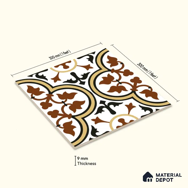Moroccan Wall & Floor Tile TL 00199 Brown 1 ft x 1 ft Matte Finish Ceramic Tile - 9 mm | Suitable for Bathroom, Kitchen & Backsplash | Please Expect a Slight Variation of Pattern