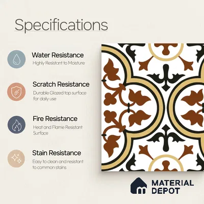 Moroccan Wall & Floor Tile TL 00199 Brown 1 ft x 1 ft Matte Finish Ceramic Tile - 9 mm | Suitable for Bathroom, Kitchen & Backsplash | Please Expect a Slight Variation of Pattern
