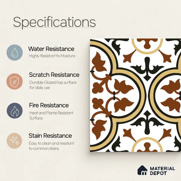 Moroccan Wall & Floor Tile TL 00199 Brown 1 ft x 1 ft Matte Finish Ceramic Tile - 9 mm | Suitable for Bathroom, Kitchen & Backsplash | Please Expect a Slight Variation of Pattern