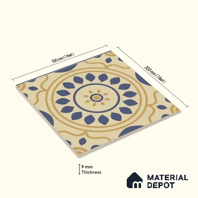 Moroccan Wall & Floor Tile TL 00200 1 ft x 1 ft Matte Finish Ceramic Tile | Please Expect a Slight Variation of Pattern | Suitable for Bathroom, Kitchen & Backsplash