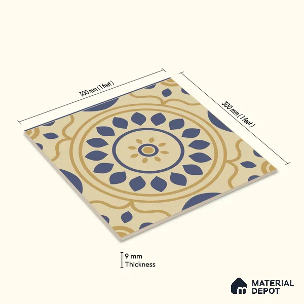 Moroccan Wall & Floor Tile TL 00200 1 ft x 1 ft Matte Finish Ceramic Tile | Please Expect a Slight Variation of Pattern | Suitable for Bathroom, Kitchen & Backsplash
