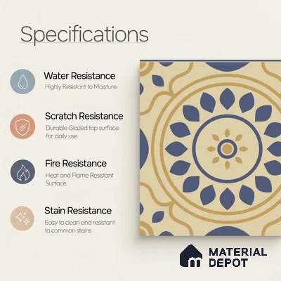 Moroccan Wall & Floor Tile TL 00200 1 ft x 1 ft Matte Finish Ceramic Tile | Please Expect a Slight Variation of Pattern | Suitable for Bathroom, Kitchen & Backsplash