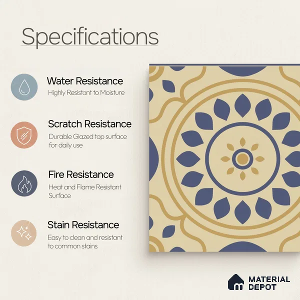 Moroccan Wall & Floor Tile TL 00200 1 ft x 1 ft Matte Finish Ceramic Tile | Please Expect a Slight Variation of Pattern | Suitable for Bathroom, Kitchen & Backsplash