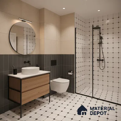 Moroccan Carpet Wall & Floor Tile TL 00202 C Centre Monochrome 1 ft x 1 ft Matte Finish Ceramic Tile - 9 mm | Suitable For Living Room, Kitchen, Bathroom | Please Expect a Slight Variation of Pattern