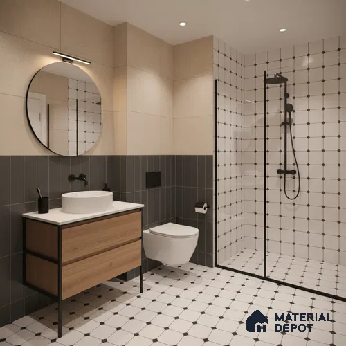 Moroccan Carpet Wall & Floor Tile TL 00202 C Centre Monochrome 1 ft x 1 ft Matte Finish Ceramic Tile - 9 mm | Suitable For Living Room, Kitchen, Bathroom | Please Expect a Slight Variation of Pattern