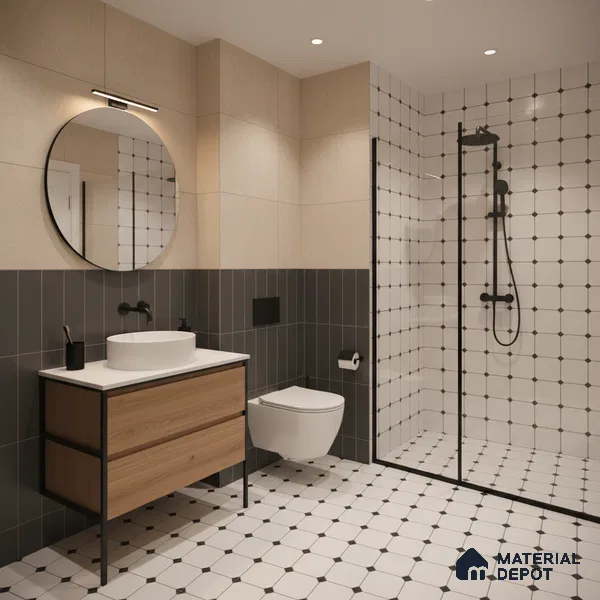 Moroccan Carpet Wall & Floor Tile TL 00202 C Centre Monochrome 1 ft x 1 ft Matte Finish Ceramic Tile - 9 mm | Suitable For Living Room, Kitchen, Bathroom | Please Expect a Slight Variation of Pattern