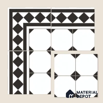 Moroccan Carpet Wall & Floor Tile TL 00202 C Centre Monochrome 1 ft x 1 ft Matte Finish Ceramic Tile - 9 mm | Suitable For Living Room, Kitchen, Bathroom | Please Expect a Slight Variation of Pattern