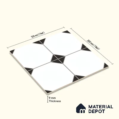 Moroccan Carpet Wall & Floor Tile TL 00202 C Centre Monochrome 1 ft x 1 ft Matte Finish Ceramic Tile - 9 mm | Suitable For Living Room, Kitchen, Bathroom | Please Expect a Slight Variation of Pattern