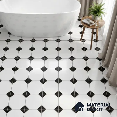 Moroccan Carpet Wall & Floor Tile TL 00202 C Centre Monochrome 1 ft x 1 ft Matte Finish Ceramic Tile - 9 mm | Suitable For Living Room, Kitchen, Bathroom | Please Expect a Slight Variation of Pattern