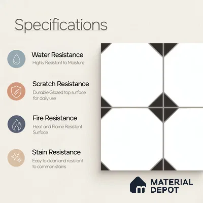 Moroccan Carpet Wall & Floor Tile TL 00202 C Centre Monochrome 1 ft x 1 ft Matte Finish Ceramic Tile - 9 mm | Suitable For Living Room, Kitchen, Bathroom | Please Expect a Slight Variation of Pattern