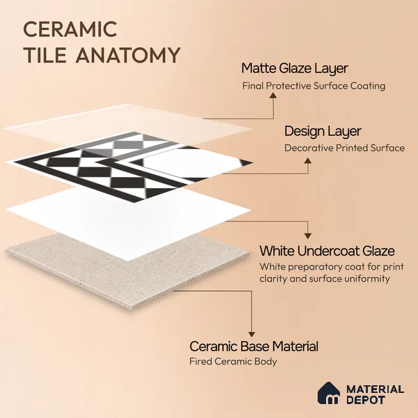 Moroccan Carpet Floor Tile TL 00202 A Corner Monochrome 1 ft x 1 ft Matte Finish Ceramic Tile - 9 mm | Suitable For Living Room, Kitchen, Dining Area | Please Expect a Slight Variation of Pattern