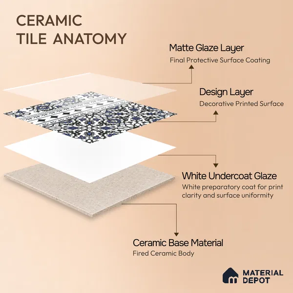 Moroccan Carpet Floor Tile TL 00203 B Border Blue 1 ft x 1 ft Matte Finish Ceramic Tile - 9 mm | Suitable For Living Room, Kitchen, Dining Area | Please Expect a Slight Variation of Pattern