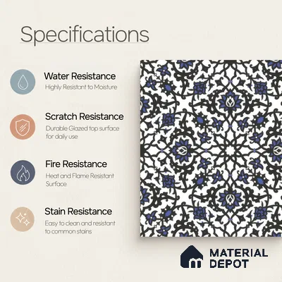 Moroccan Carpet Wall & Floor Tile TL 00203 C Centre Blue 1 ft x 1 ft Matte Finish Ceramic Tile - 9 mm | Suitable For Living Room, Kitchen, Bathroom | Please Expect a Slight Variation of Pattern