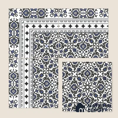 Moroccan Carpet Floor Tile TL 00203 A Corner Blue 1 ft x 1 ft Matte Finish Ceramic Tile - 9 mm | Suitable For Living Room, Kitchen, Dining Area | Please Expect a Slight Variation of Pattern