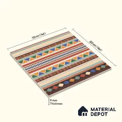 Moroccan Carpet Floor Tile TL 00204 B Border Red 1 ft x 1 ft Matte Finish Ceramic Tile - 9 mm | Suitable For Living Room, Kitchen, Dining Area | Please Expect a Slight Variation of Pattern