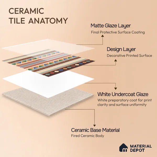 Moroccan Carpet Floor Tile TL 00204 B Border Red 1 ft x 1 ft Matte Finish Ceramic Tile - 9 mm | Suitable For Living Room, Kitchen, Dining Area | Please Expect a Slight Variation of Pattern