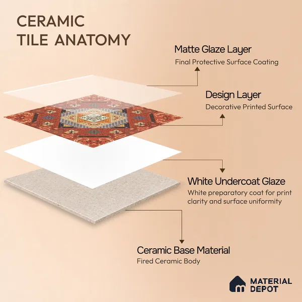 Moroccan Carpet Wall & Floor Tile TL 00204 C Centre Red 1 ft x 1 ft Matte Finish Ceramic Tile - 9 mm | Suitable For Living Room, Kitchen, Bathroom | Please Expect a Slight Variation of Pattern