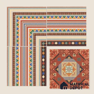 Moroccan Carpet Floor Tile TL 00204 A Corner Red 1 ft x 1 ft Matte Finish Ceramic Tile - 9 mm | Suitable For Living Room, Kitchen, Dining Area | Please Expect a Slight Variation of Pattern