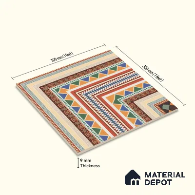 Moroccan Carpet Floor Tile TL 00204 A Corner Red 1 ft x 1 ft Matte Finish Ceramic Tile - 9 mm | Suitable For Living Room, Kitchen, Dining Area | Please Expect a Slight Variation of Pattern