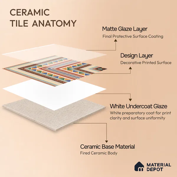 Moroccan Carpet Floor Tile TL 00204 A Corner Red 1 ft x 1 ft Matte Finish Ceramic Tile - 9 mm | Suitable For Living Room, Kitchen, Dining Area | Please Expect a Slight Variation of Pattern