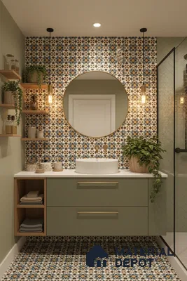 Moroccan Carpet Wall & Floor Tile TL 00205 C Centre Yellow & Blue 1 ft x 1 ft Matte Finish Ceramic Tile - 9 mm | Suitable For Living Room, Kitchen, Dining Area | Please Expect a Slight Variation of Pattern