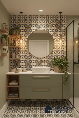 Moroccan Carpet Wall & Floor Tile TL 00205 C Centre Yellow & Blue 1 ft x 1 ft Matte Finish Ceramic Tile - 9 mm | Suitable For Living Room, Kitchen, Dining Area | Please Expect a Slight Variation of Pattern