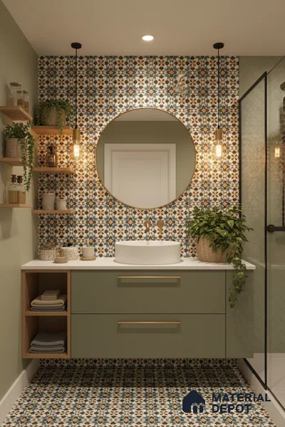Moroccan Carpet Wall & Floor Tile TL 00205 C Centre Yellow & Blue 1 ft x 1 ft Matte Finish Ceramic Tile - 9 mm | Suitable For Living Room, Kitchen, Dining Area | Please Expect a Slight Variation of Pattern