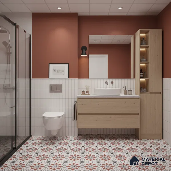 Moroccan Carpet Wall & Floor Tile TL 00206 C Centre Red & White 1 ft x 1 ft Matte Finish Ceramic Tile - 9 mm | Suitable For Living Room, Kitchen, Bathroom | Please Expect a Slight Variation of Pattern