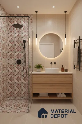 Moroccan Carpet Wall & Floor Tile TL 00206 C Centre Red & White 1 ft x 1 ft Matte Finish Ceramic Tile - 9 mm | Suitable For Living Room, Kitchen, Bathroom | Please Expect a Slight Variation of Pattern