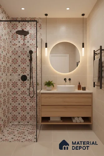 Moroccan Carpet Wall & Floor Tile TL 00206 C Centre Red & White 1 ft x 1 ft Matte Finish Ceramic Tile - 9 mm | Suitable For Living Room, Kitchen, Bathroom | Please Expect a Slight Variation of Pattern