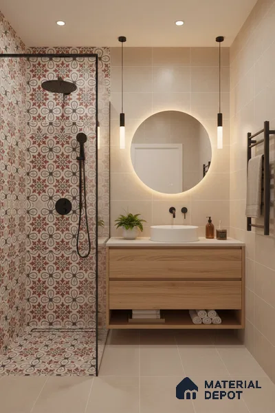 Moroccan Carpet Wall & Floor Tile TL 00206 C Centre Red & White 1 ft x 1 ft Matte Finish Ceramic Tile - 9 mm | Suitable For Living Room, Kitchen, Bathroom | Please Expect a Slight Variation of Pattern