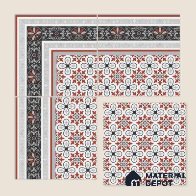 Moroccan Carpet Wall & Floor Tile TL 00206 C Centre Red & White 1 ft x 1 ft Matte Finish Ceramic Tile - 9 mm | Suitable For Living Room, Kitchen, Bathroom | Please Expect a Slight Variation of Pattern