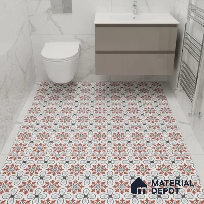 Moroccan Carpet Wall & Floor Tile TL 00206 C Centre Red & White 1 ft x 1 ft Matte Finish Ceramic Tile - 9 mm | Suitable For Living Room, Kitchen, Bathroom | Please Expect a Slight Variation of Pattern