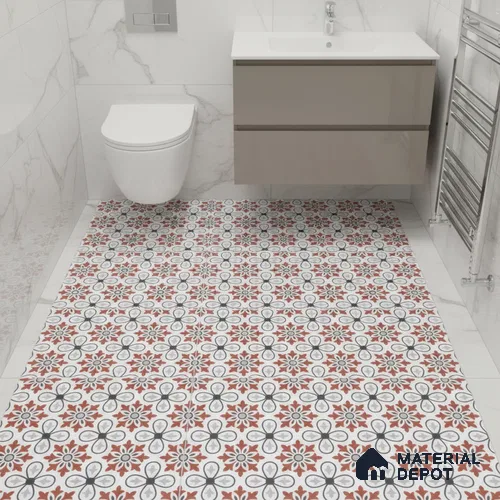 Moroccan Carpet Wall & Floor Tile TL 00206 C Centre Red & White 1 ft x 1 ft Matte Finish Ceramic Tile - 9 mm | Suitable For Living Room, Kitchen, Bathroom | Please Expect a Slight Variation of Pattern