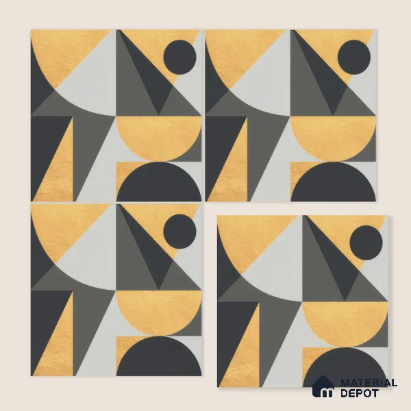 Moroccan Wall & Floor Tile TL 00207 A Yellow & Black 1 ft x 1 ft Matte Finish Ceramic Tile - 9 mm | Random Design | Suitable For Kitchen, Bathroom, Dining Area | Please Expect a Slight Variation of Pattern