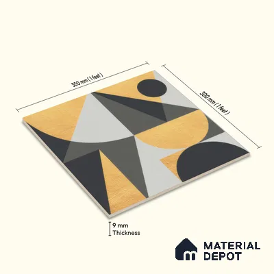 Moroccan Wall & Floor Tile TL 00207 A Yellow & Black 1 ft x 1 ft Matte Finish Ceramic Tile - 9 mm | Random Design | Suitable For Kitchen, Bathroom, Dining Area | Please Expect a Slight Variation of Pattern
