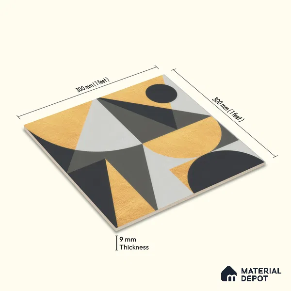 Moroccan Wall & Floor Tile TL 00207 A Yellow & Black 1 ft x 1 ft Matte Finish Ceramic Tile - 9 mm | Random Design | Suitable For Kitchen, Bathroom, Dining Area | Please Expect a Slight Variation of Pattern